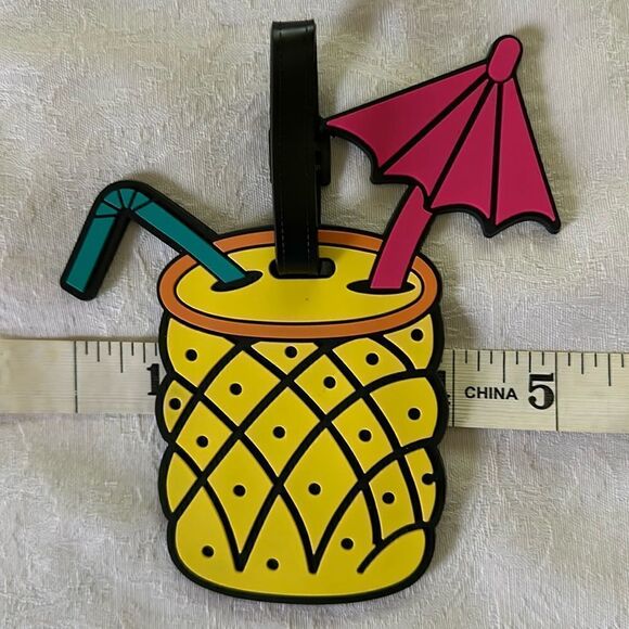 Luggage Tag Silicone Pineapple Cocktail Umbrella Tropical Coastal Beach - Picture 5 of 6